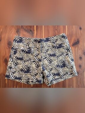 Ann Taylor Navy and Yellow Leaf-Print Shorts